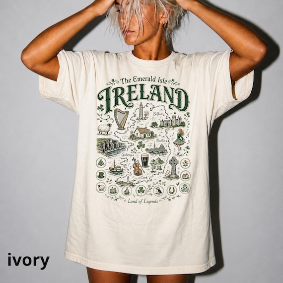Comfort Colors Ireland Shirt, Emerald Isle Tee, Irish Travel T-Shirt, Ireland Map Shirt, Land of Legends Tee