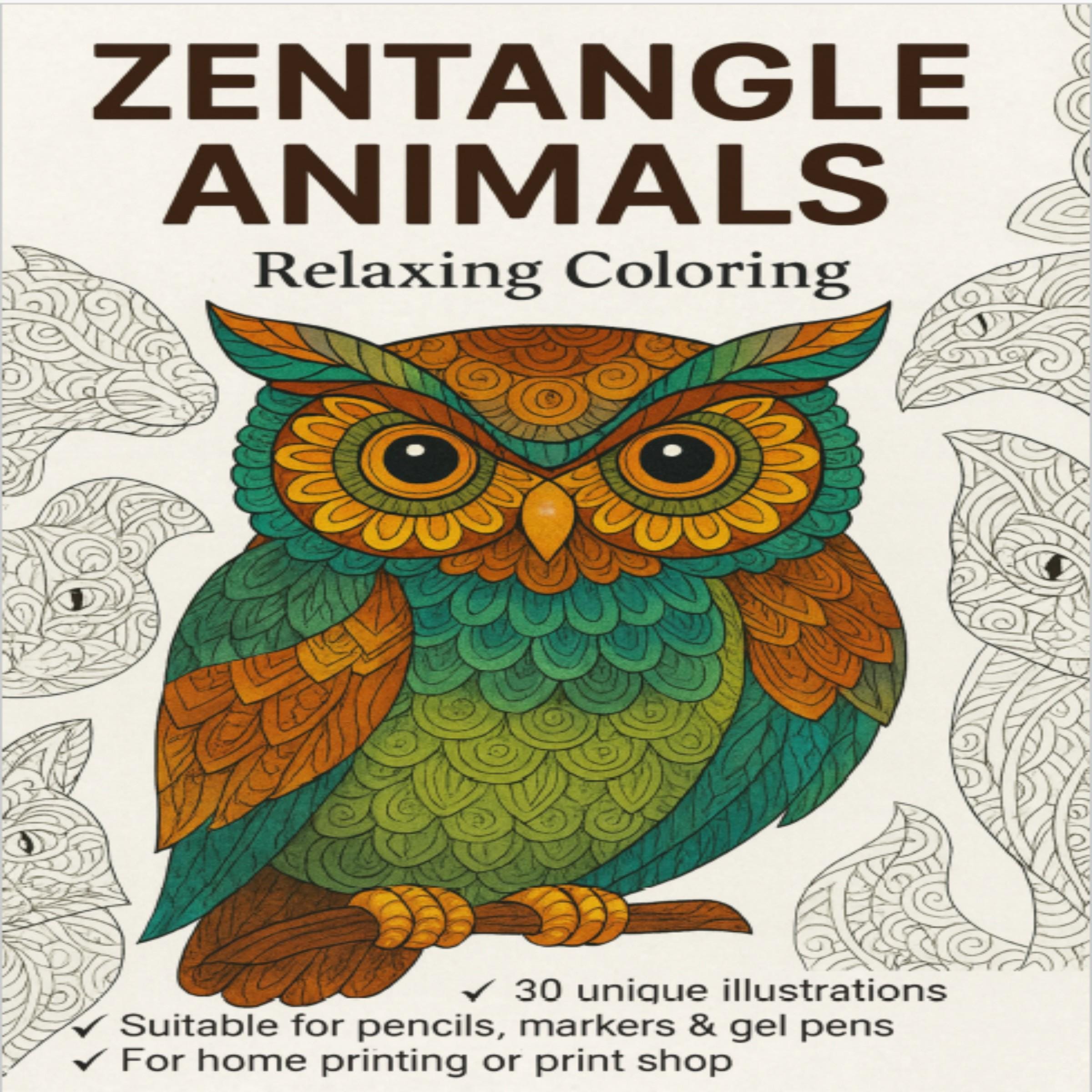 Zentangle Animal Coloring Pages for Adults, 30 Intricate Zen Printable ...