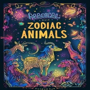 Zodiac Colouring Book for Adults & Children – 12 Magical Astrology Animal Pages