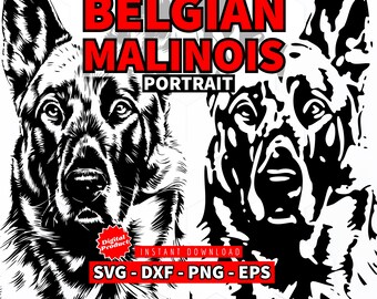 Belgian Malinois Head SVG Bundle: Dog Silhouette Graphics, Print, Laser & Cricut Ready (Commercial Use)