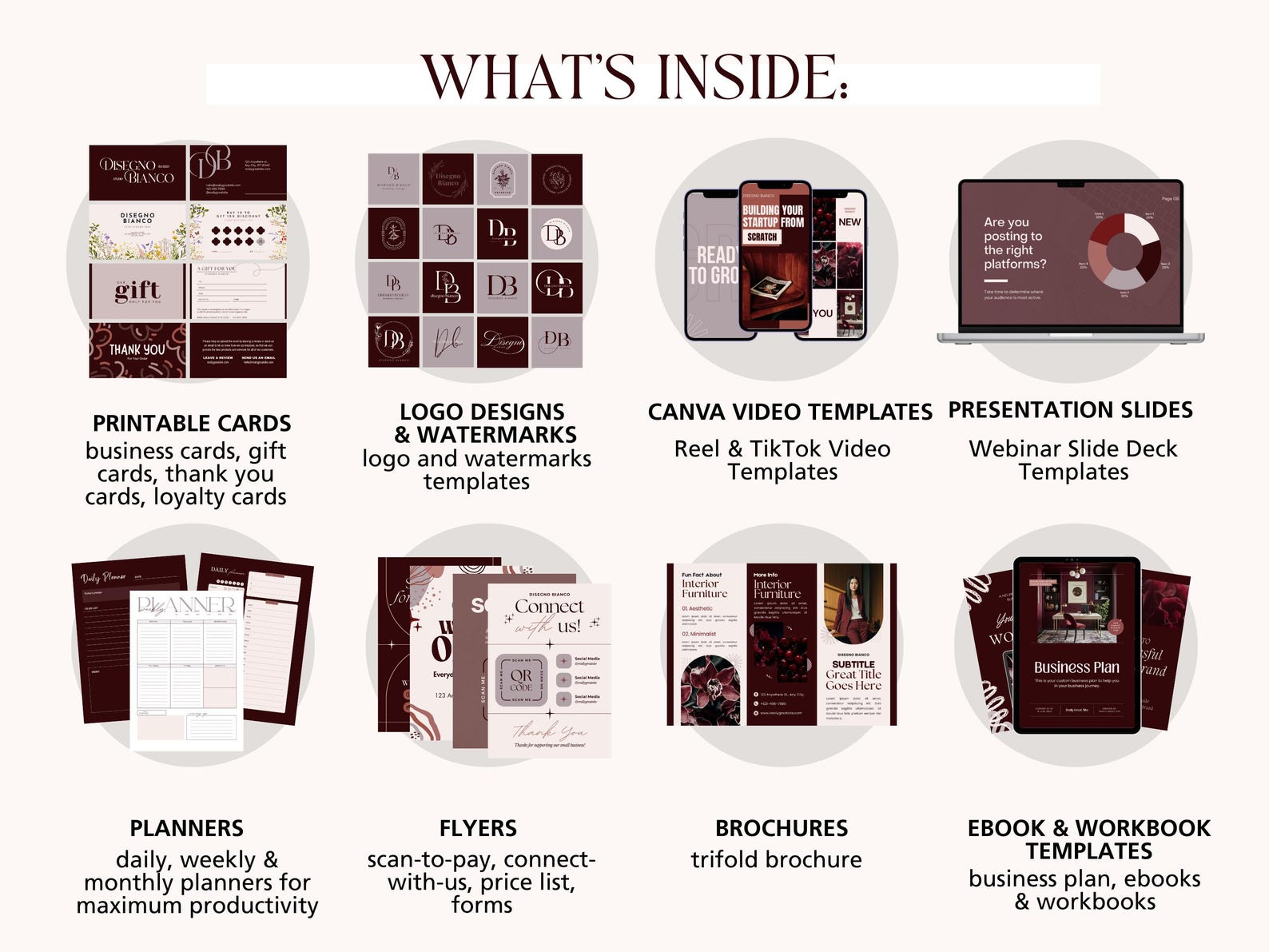 Burgundy Branding Kit Canva Templates: Logo, Social Media, & Business ...