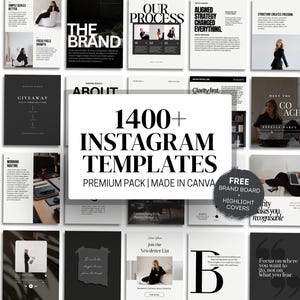May include: A set of Instagram templates with a minimalist aesthetic. The templates include various layouts with text and images, such as quotes, promotional graphics, and informational posts. The text "1400+ INSTAGRAM TEMPLATES" is prominently displayed.