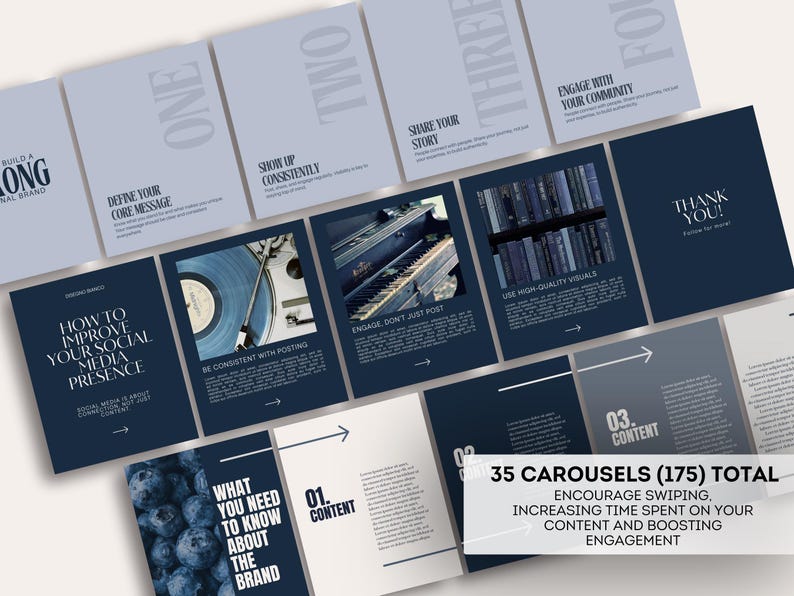 Deep Blue Instagram Templates Canva | Blueberry Branding Kit for Small ...