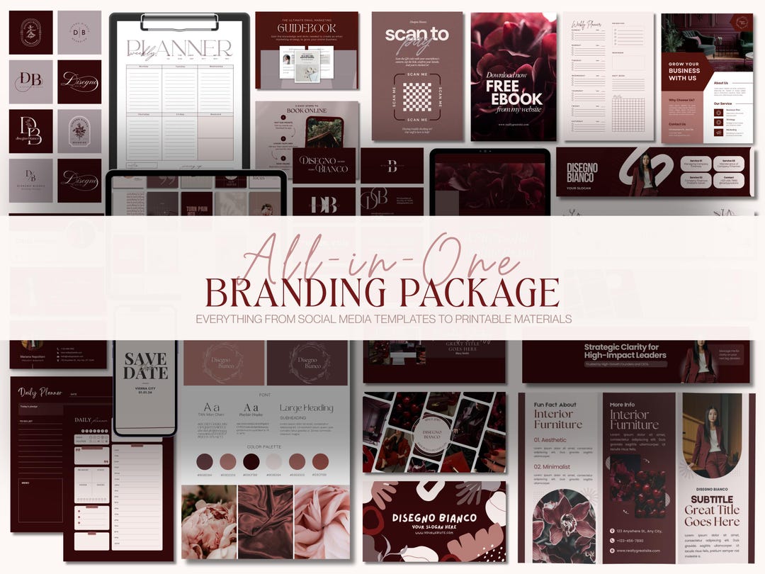 Burgundy Branding Kit Canva Templates: Logo, Social Media, & Business ...