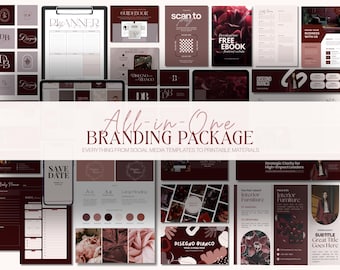 Burgundy Branding Kit Canva Templates: Logo, Social Media, & Business