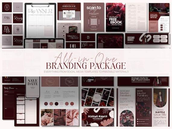 Burgundy Branding Kit Canva Templates: Logo, Social Media, & Business