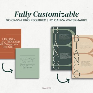 May include: A promotional image featuring customizable templates with the text "Fully Customizable." The image showcases various designs, including cards with quotes like "A journey of a thousand miles begins with one step."