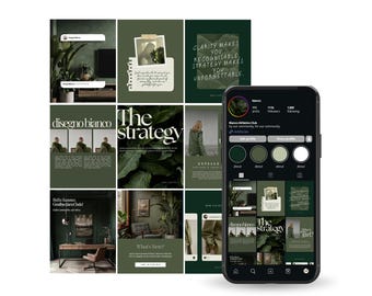 500+ Instagram Templates Canva – Dark Green Minimal Aesthetic | Social Media Kit | Influencer & Business Bundle
