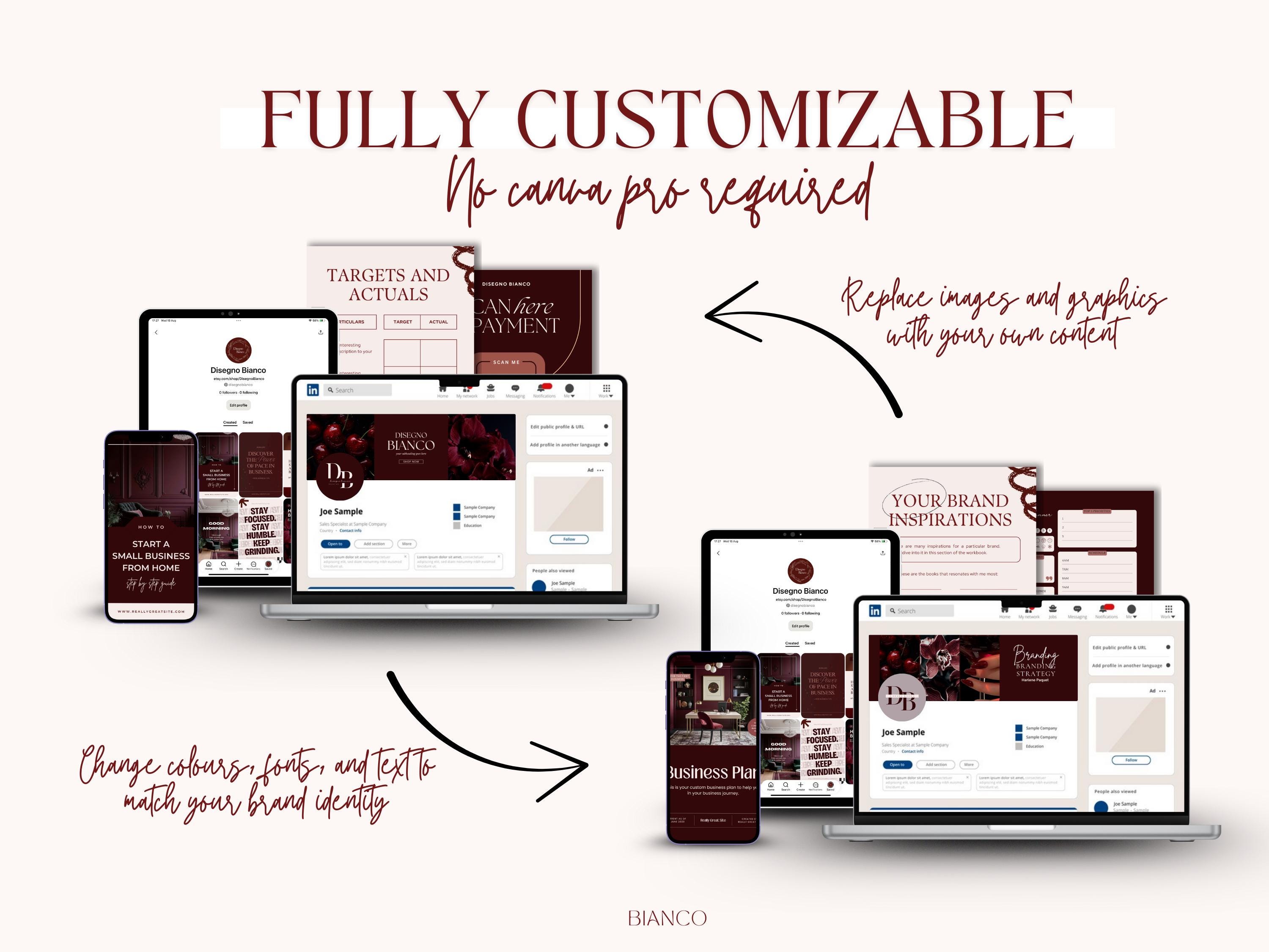 Burgundy Branding Kit Canva Templates: Logo, Social Media, & Business ...