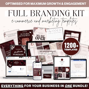 1200+ Branding Package Templates in Rich Burgundy | Canva Templates for Business & Creator | Social Media Branding Bundle | DIY Branding Kit