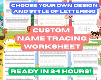 Custom Name Tracing Worksheet Printable | Personalized Handwriting Practice | Choose Design & Name Style | Kids Pre-K
