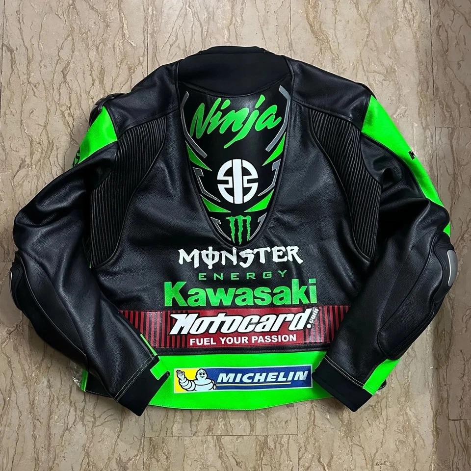 カワサキ Ninja レーシング レザー バイクジャケット：牛革バイカー