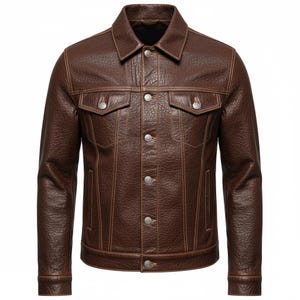 Handcrafted Brown Sheepskin Leather Trucker Jacket Vintage Biker