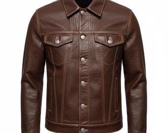 Chaqueta de camionero/chaqueta biker vintage de piel de vaca marrón hecha a mano