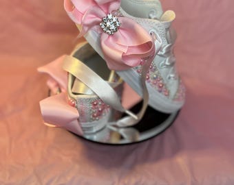 Kids Custom Bling Low-Top Canvas Sneakers With Bow