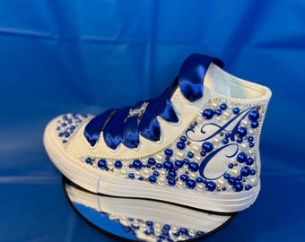 Kids Custom Bling High-Top Canvas Sneakers With Initials