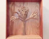 Wood Carving Oak Tree: Late Fall in hand crafted box frame for Wood Anniversary  Unique gift for Fall Anniversary or Wedding  Gift