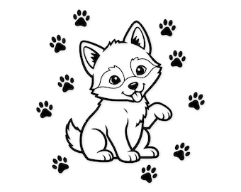 Süßer Baby Wolf SVG: Schwarz-Weiß-Linie Kunst Illustration