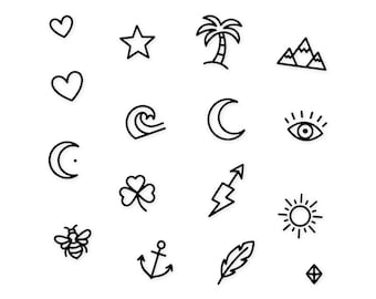 Minimala tatueringselement Svg Png: Rena konturdesigner för hantverk