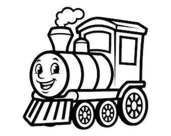 Cute Train Digital Artwork: Black And White Bold Outline Illustration