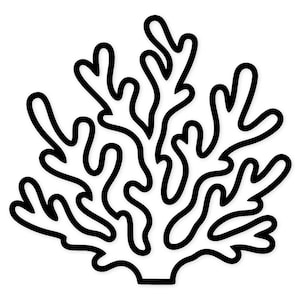 May include: A black and white line drawing of a coral reef. The image shows a series of interconnected, organic shapes with rounded edges, forming a stylized representation of coral. The artwork is set against a plain white background.