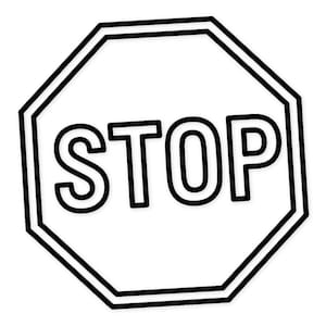 Può includere: Un segnale di stop bianco con bordo nero e la parola "STOP" in grassetto nero. Il segnale è di forma ottagonale, utilizzato per la segnaletica stradale.