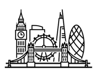 Panorama Londynu SVG PNG: Pogrubiony kontur pliku do wycięcia do dekoracji domu