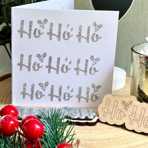 Ho Ho Ho & Holly Greeting Christmas Rubber Stamp for card crafting, journal crafting and gifting