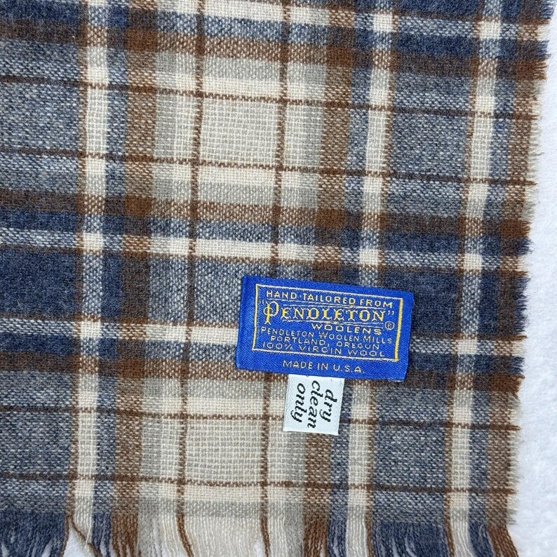 Vintage Pendleton Fringe Scarf 100% Virgin Wool Brown Tartan Plaid 58 x 11.5 USA image 3