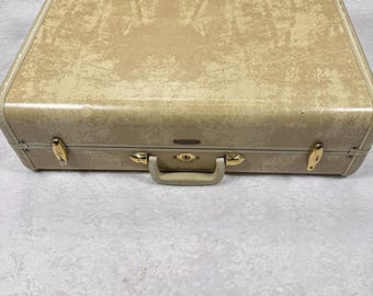 VTG 1950s Samsonite Shwayder Brothers Suitcase Marble Cream Travel Case Luggage