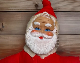 1960 年代のヴィンテージ サンタ人形、ゴム製の顔のぬいぐるみ