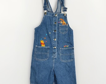 Vintage Disney Winnie The Pooh Denim Overall Shorts Girls M Tigger Embroidered