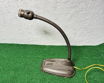 Vintage Art Deco Industrial Gooseneck Desk Lamp Light Cast Iron
