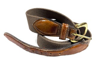 vintage Trafalgar gros-grain en laiton boucle de ceinture taille 30 toile marron garnitures en cuir