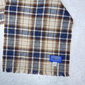 Vintage Pendleton Fringe Scarf 100% Virgin Wool Brown Tartan Plaid 58 x 11.5 USA image 2