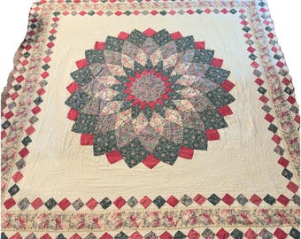 Vintage Handgemachte Blumen Medaillon Quilt 81x82 ""Lone Star"" Bogenkante