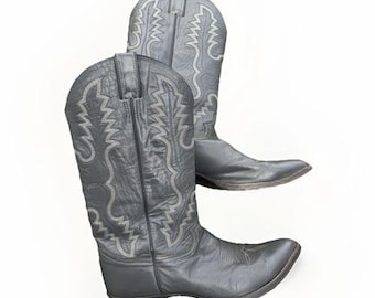 vintage, bottines Justin Western pour hommes, cowboy brodées en cuir gris US 10E à enfiler
