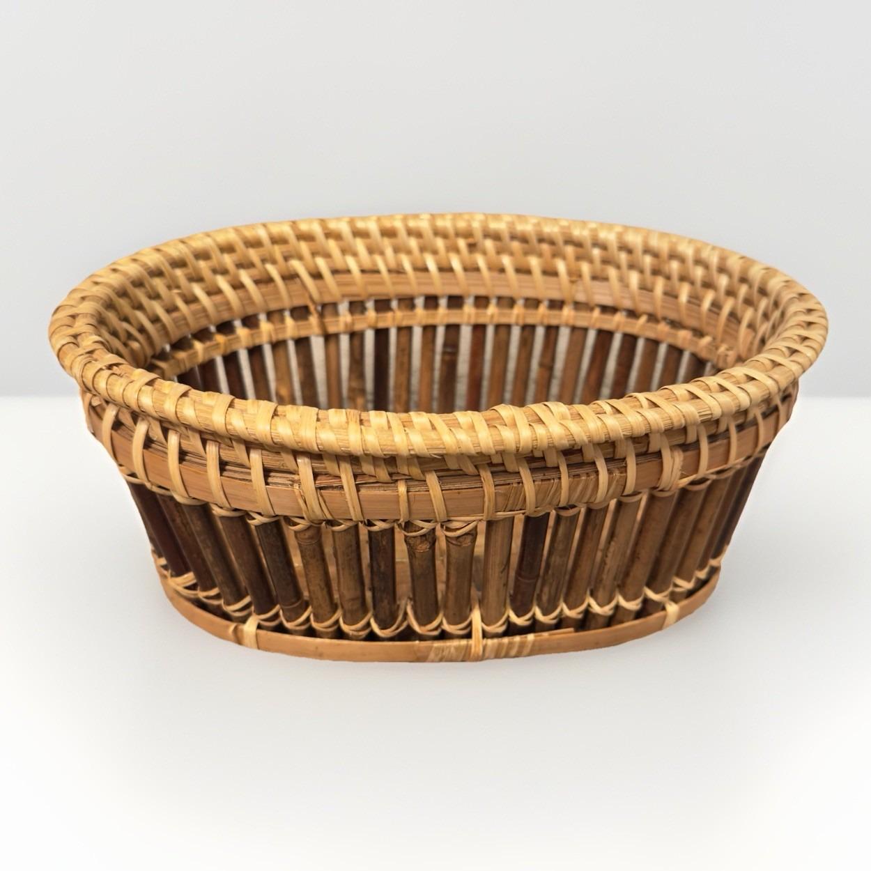 ヴィンテージ の籐あみのバスケット アンティーク茶籠 籐編みの蓋付きかご 46cm大きめ ヴィンテージラタン