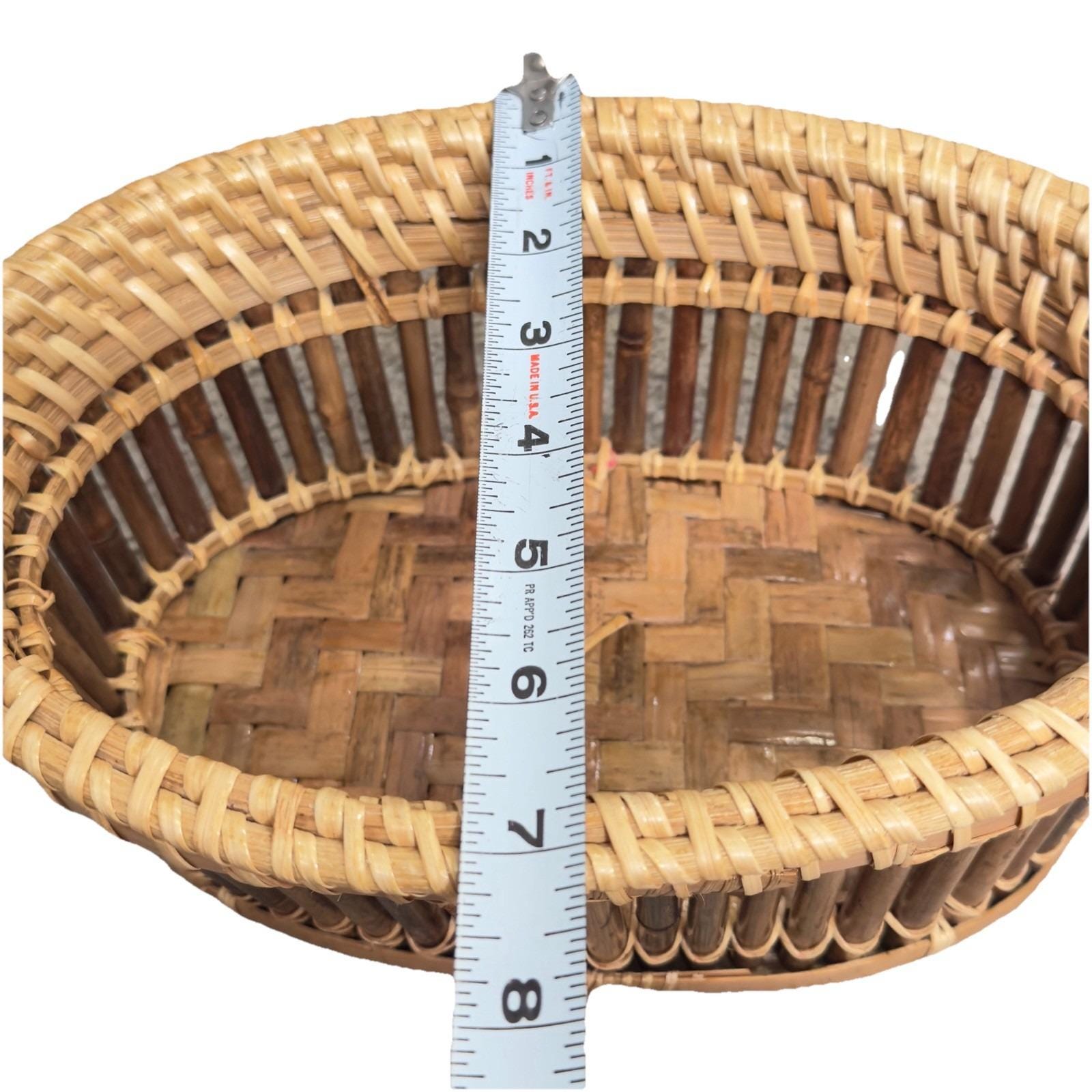 ヴィンテージオーバル編み竹＆籐バスケット 10x7x4 素朴な収納装飾
