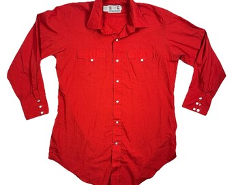 Camicia vintage H Bar C Ranchwear con bottoni a pressione rossi in madreperla, stile western da cowboy, prodotta negli Stati Uniti, taglia 16/32