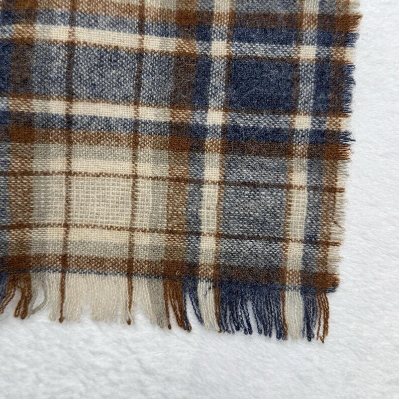 Vintage Pendleton Fringe Scarf 100% Virgin Wool Brown Tartan Plaid 58 x 11.5 USA image 5