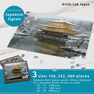 Jigsaw Puzzle, Japan Winter & Golden Pavilion-Inspired Temple Landscape 120 252 500-Piece, Relaxing Activity, Gift for Lovers, Home Decor