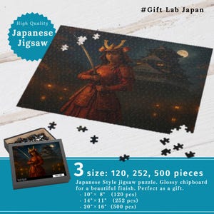 Jigsaw Puzzle, Japanese Female Red Samurai, Castle & Nightscape Landscape 120 252 500-Piece, Relaxing Activity, Gift for Lovers, Home Decor