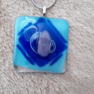 Fused Glass Pendant in Shades of Blue with 24&quot; Silver Chain