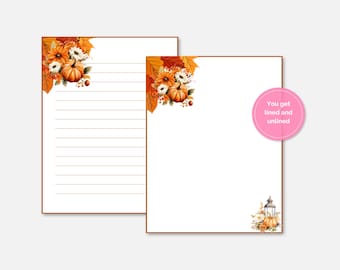 Papeterie Feuilles d'automne, Papeterie imprimable, avec et sans doublure, Papier à lettres parfait pour l'automne