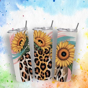 Sunflower Leopard Tumbler Wrap: Boho Sublimation Design (Digital Download 20oz Skinny Tumbler PNG File )