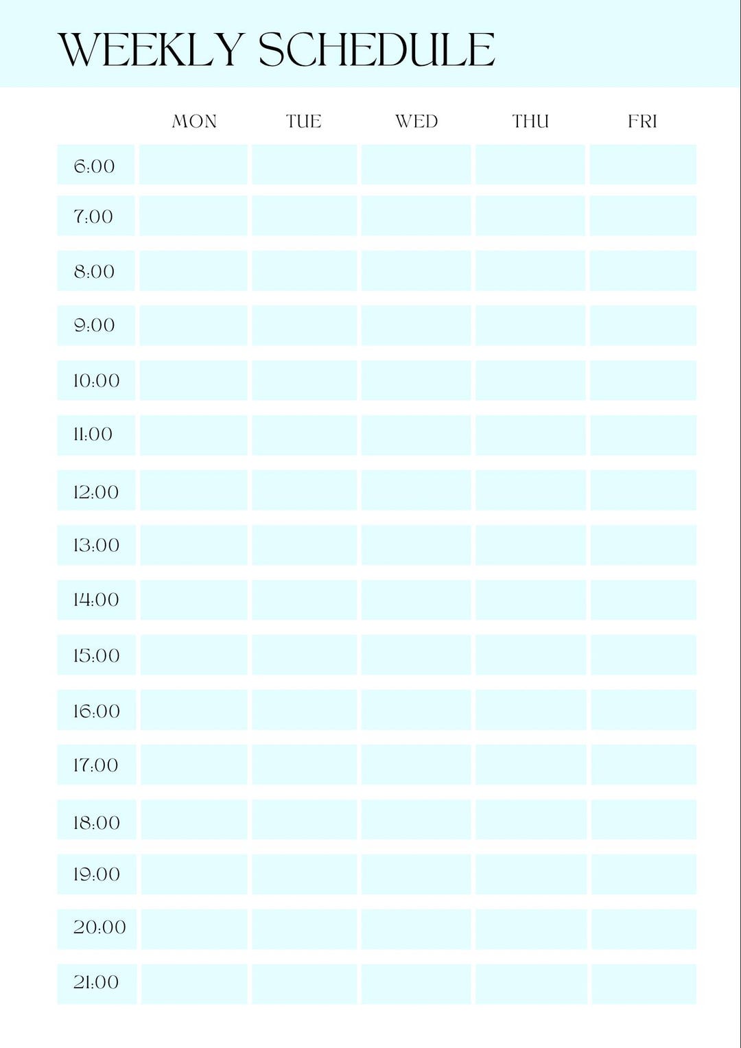 Printable Weekly Schedule | Hourly Planner | A4 PDF | Blue Time Block ...