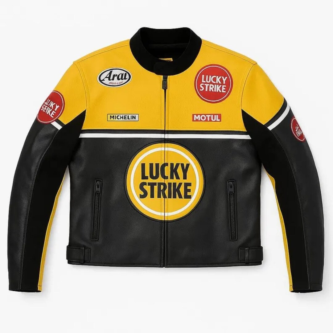 Men's Lucky Strike Leather Jacket, Classic Biker Gear, Retro Racing ...