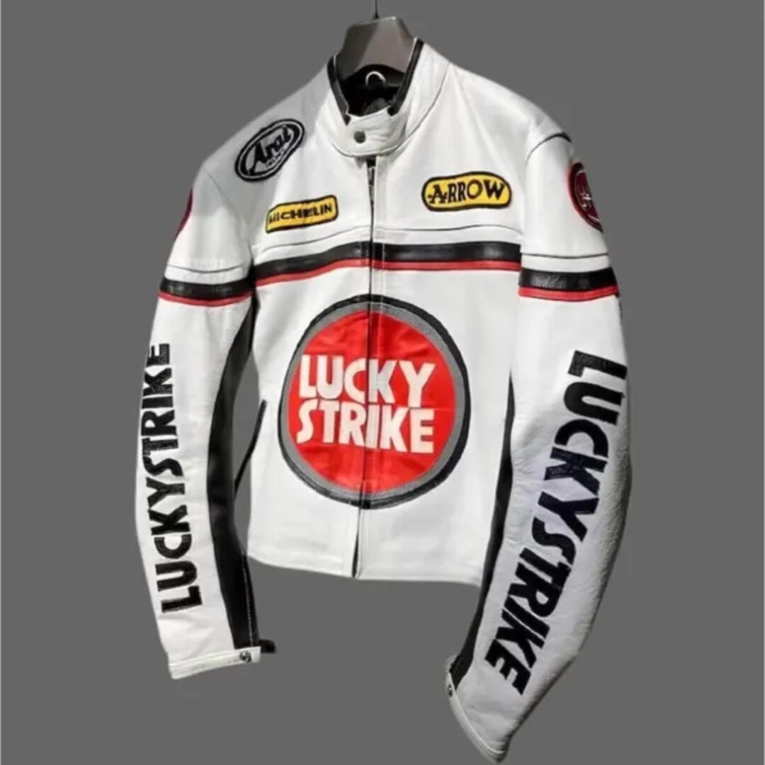 Men's Vintage Lucky Strike Motorcycle Jacket – Genuine Cowhide Leather ...