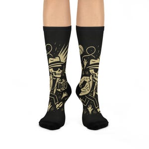 Cartoon Skull Crew Socks  Funky Gothic Streetwear Made in Atlanta